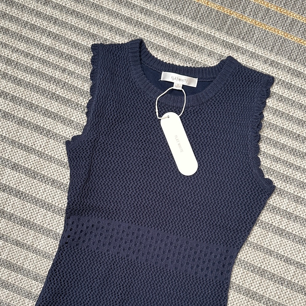 Flat White from Anthropologie Navy Sleeveless Crochet Dress